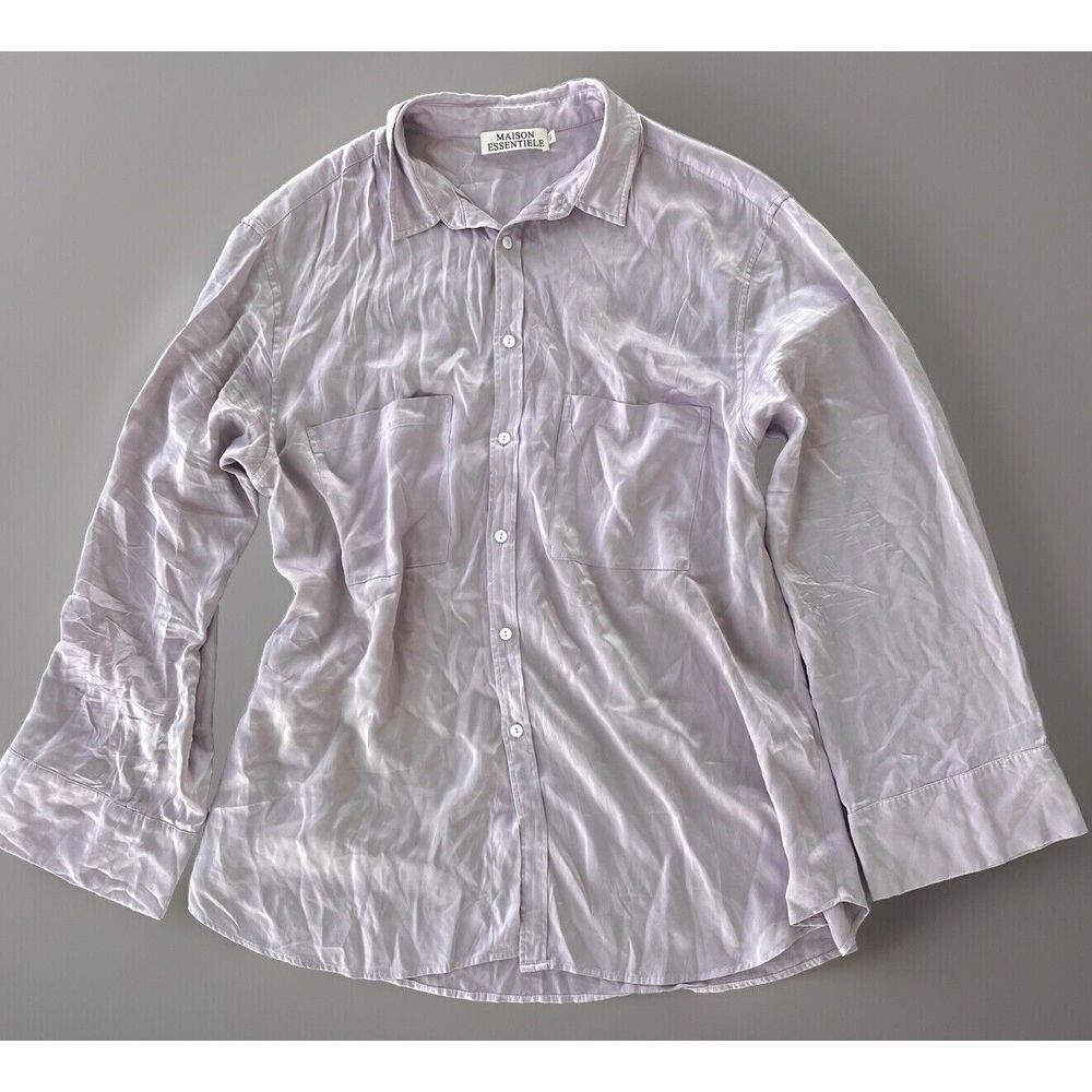 Maison Essentiele Purple Silk Button‎ Up Top With Pockets Size M/L